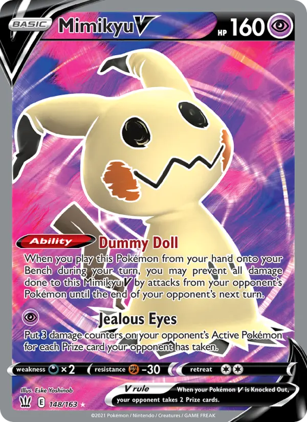Mimikyu V Ultra Rare Pokemon card #148 from Battle Styles