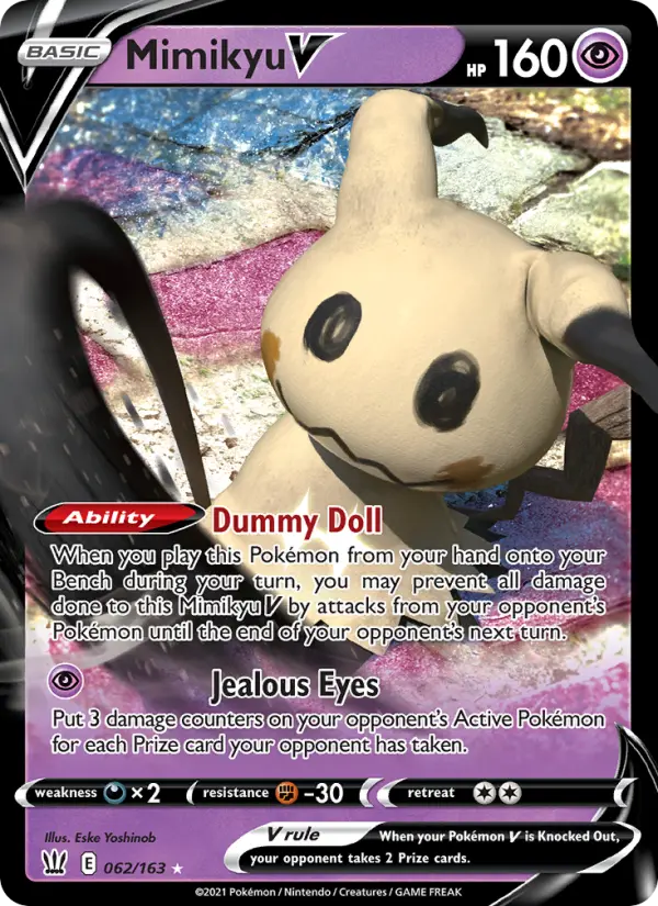 Mimikyu V Holo Rare V Pokemon card #62 from Battle Styles
