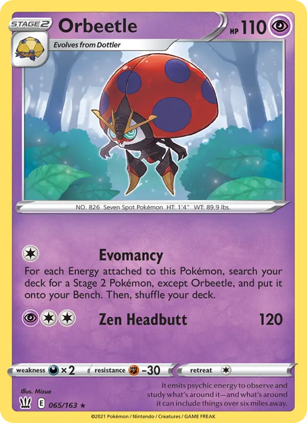 Orbeetle Holo Rare Pokemon card #65 from Battle Styles