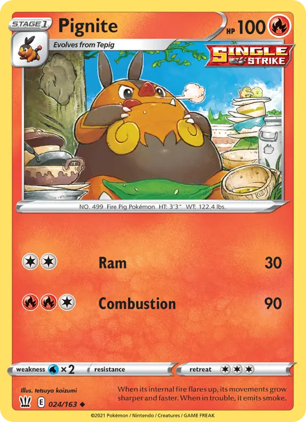 Pignite Uncommon Pokemon card #24 from Battle Styles