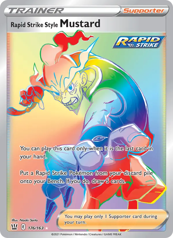 Rapid Strike Style Mustard Secret Rare Pokemon card #176 from Battle Styles