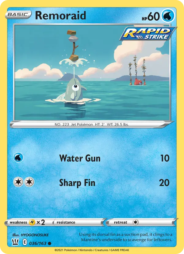 Remoraid Common Pokemon card #36 from Battle Styles