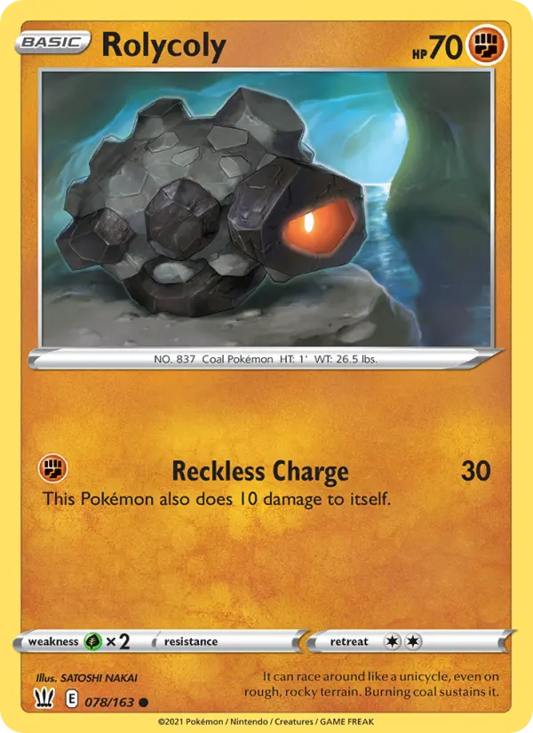 Rolycoly Common Pokemon card #78 from Battle Styles