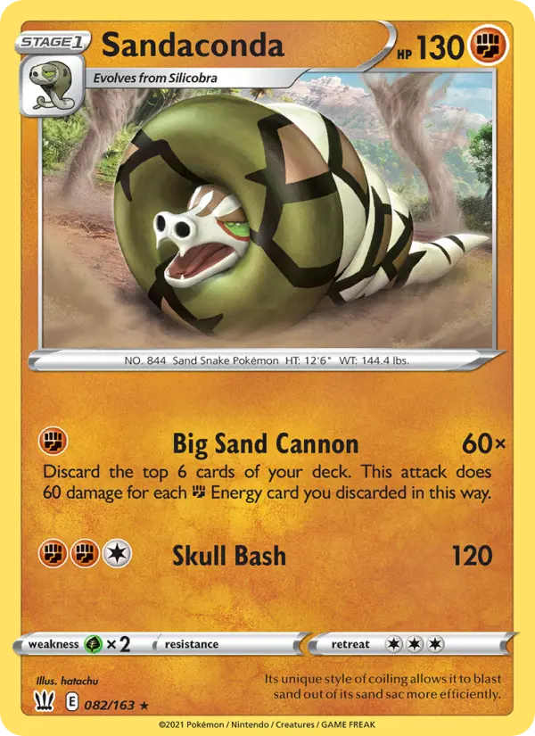 Sandaconda Holo Rare Pokemon card #82 from Battle Styles