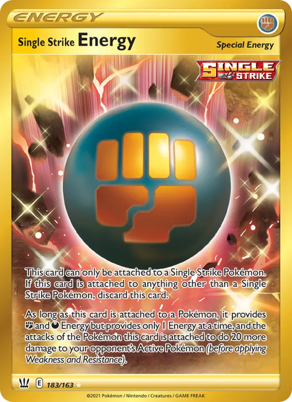 Single Strike Energy Secret Rare Pokemon card #183 from Battle Styles