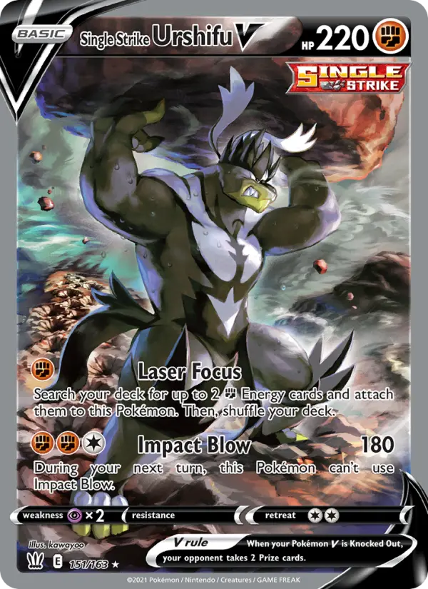 Single Strike Urshifu V Ultra Rare Pokemon card #151 from Battle Styles