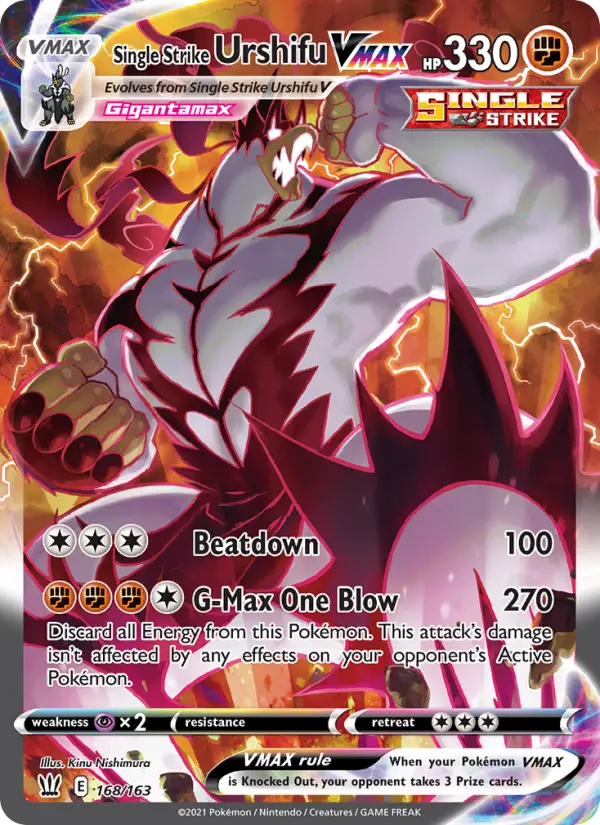 Single Strike Urshifu VMAX Secret Rare Pokemon card #168 from Battle Styles
