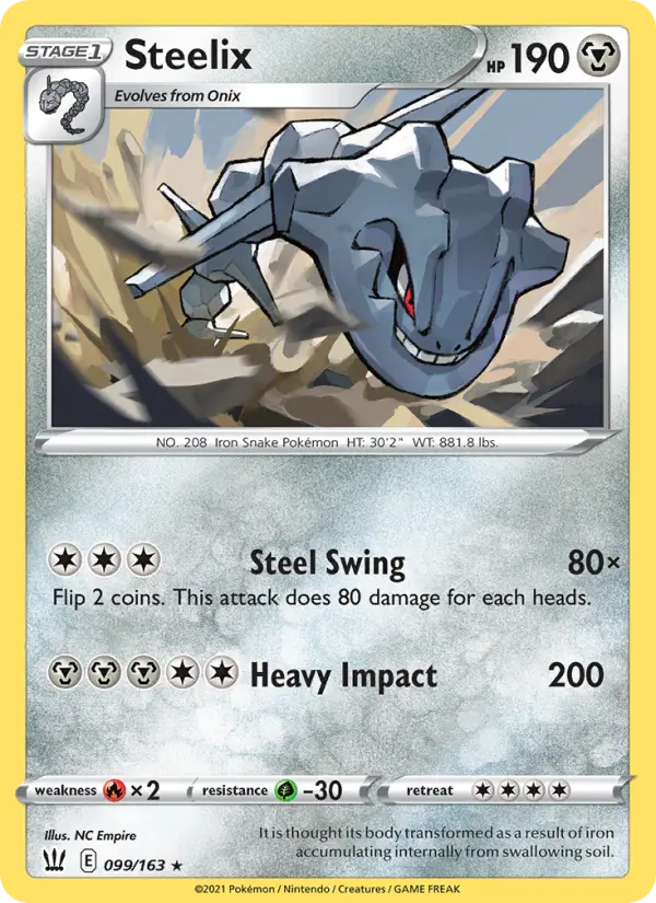 Steelix Holo Rare Pokemon card #99 from Battle Styles
