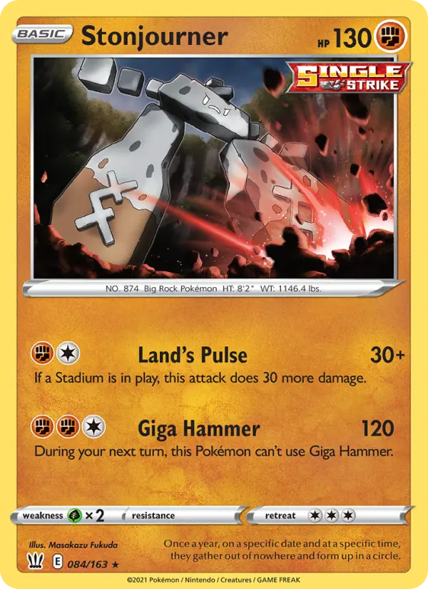 Stonjourner Rare Pokemon card #84 from Battle Styles