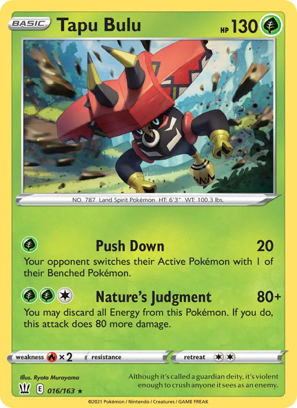 Tapu Bulu Holo Rare Pokemon card #16 from Battle Styles