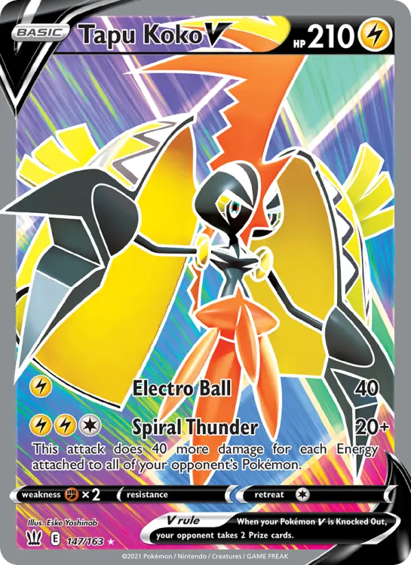 Tapu Koko V Ultra Rare Pokemon card #147 from Battle Styles