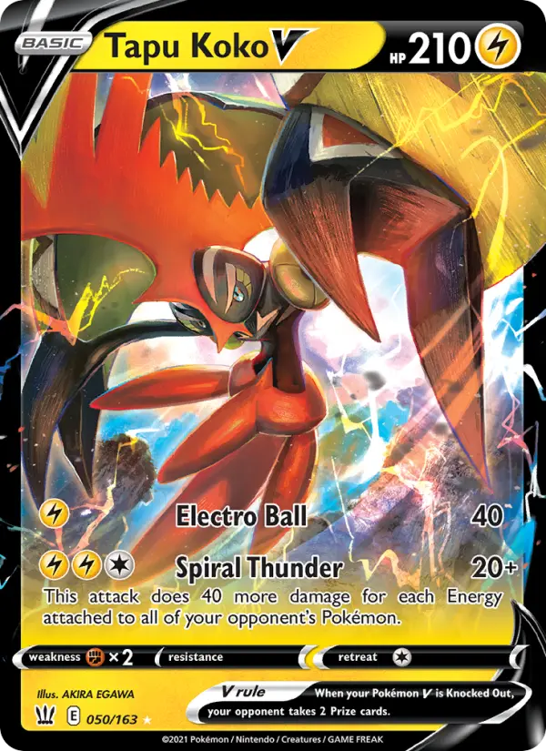 Tapu Koko V Holo Rare V Pokemon card #50 from Battle Styles