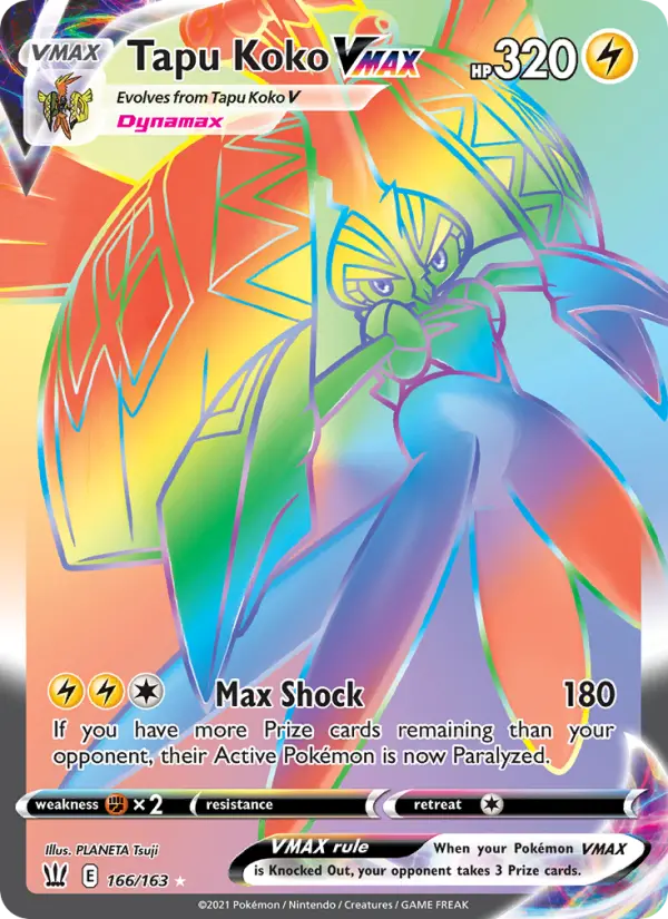 Tapu Koko VMAX Secret Rare Pokemon card #166 from Battle Styles