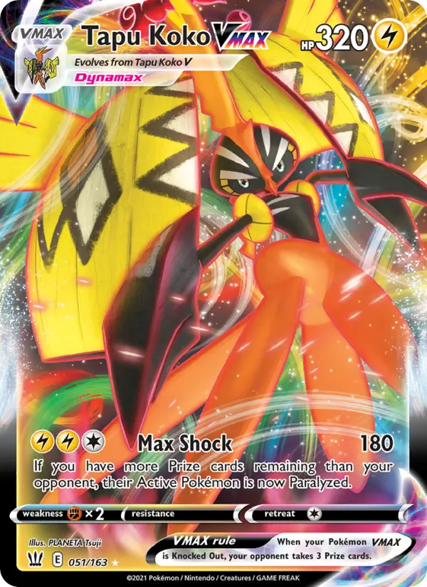 Tapu Koko VMAX Holo Rare VMAX Pokemon card #51 from Battle Styles