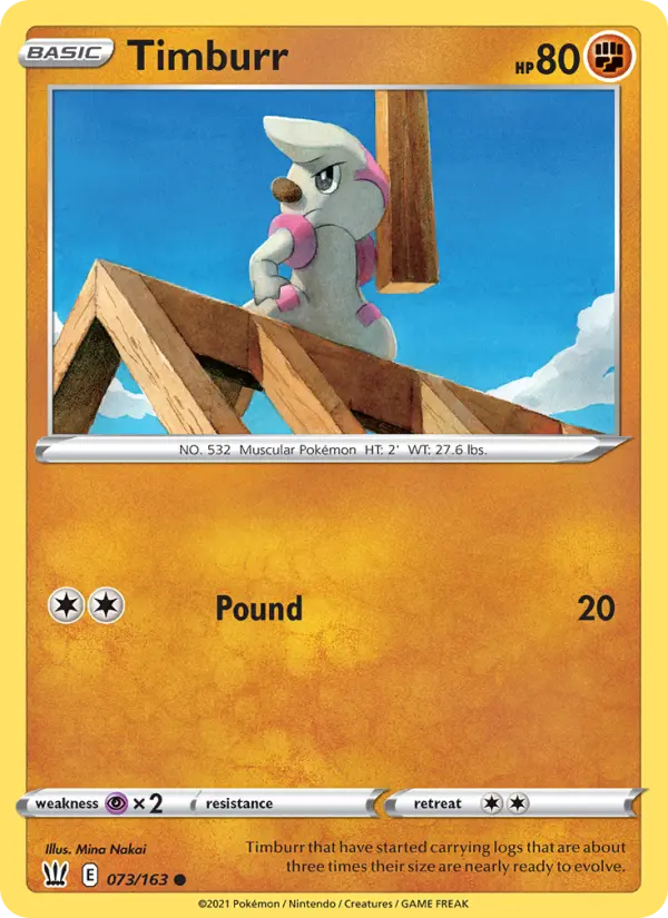 Timburr Common Pokemon card #73 from Battle Styles