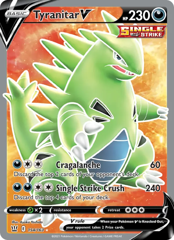 Tyranitar V Ultra Rare Pokemon card #154 from Battle Styles