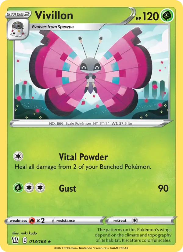 Vivillon Rare Pokemon card #13 from Battle Styles