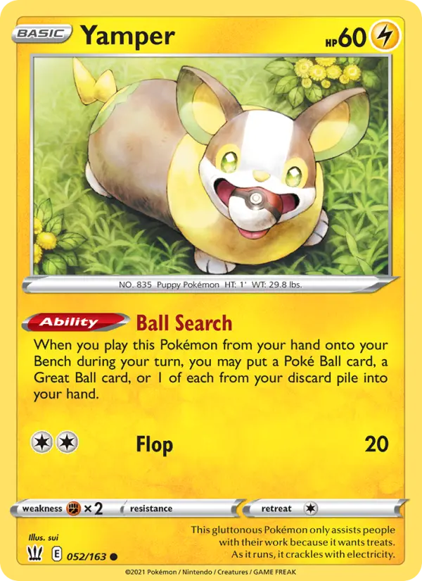 Yamper Common Pokemon card #52 from Battle Styles
