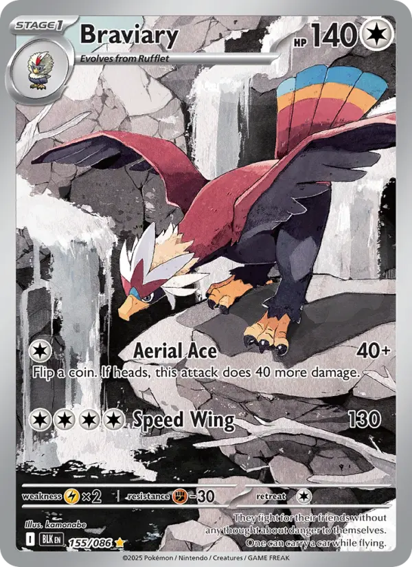 Braviary Illustration rare Pokemon card #155 from Black Bolt