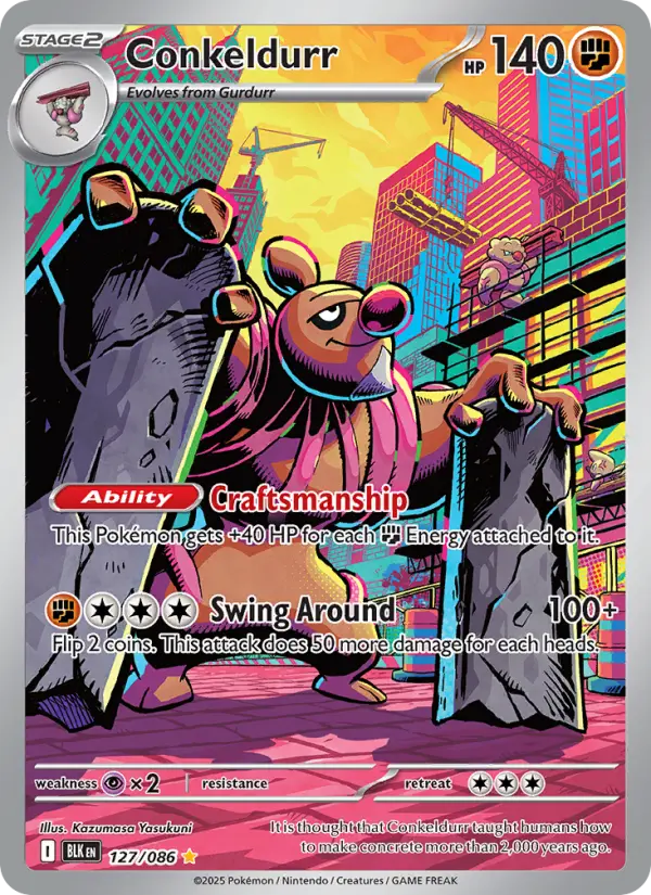 Conkeldurr Illustration rare Pokemon card #127 from Black Bolt