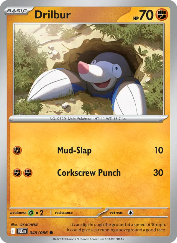 Drilbur Common Pokemon card #045 from Black Bolt