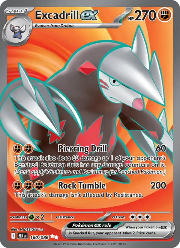 Excadrill ex Ultra Rare Pokemon card #160 from Black Bolt