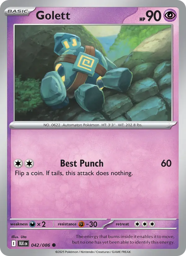 Golett Common Pokemon card #042 from Black Bolt
