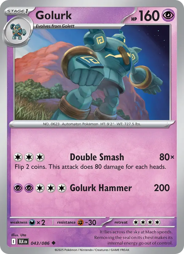 Golurk Uncommon Pokemon card #043 from Black Bolt