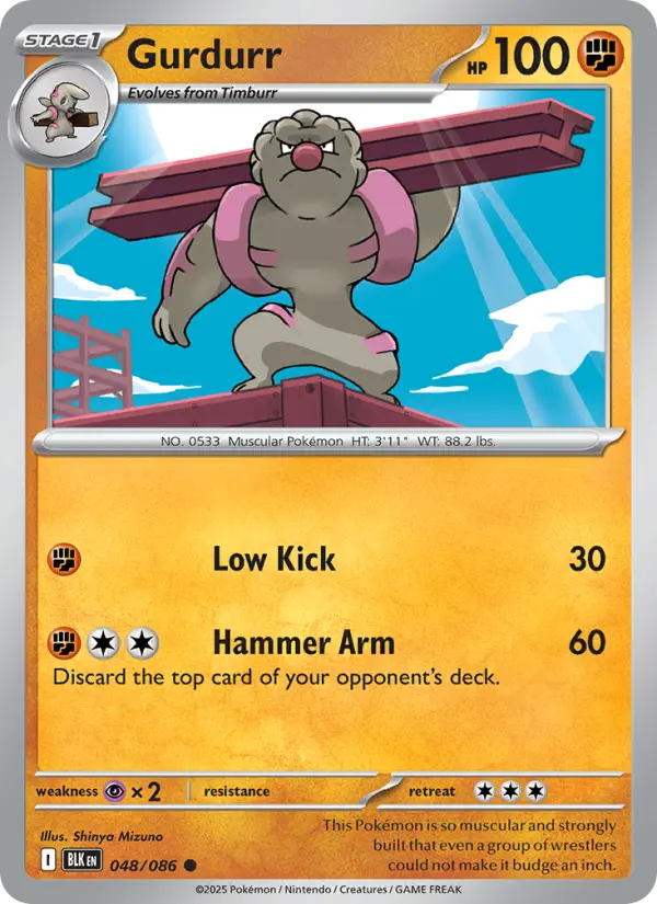 Gurdurr Common Pokemon card #048 from Black Bolt