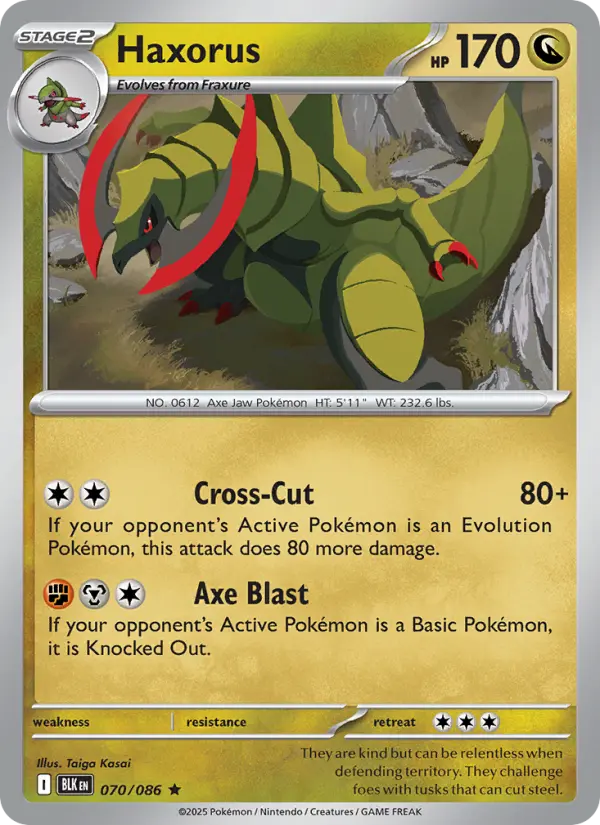 Haxorus Rare Pokemon card #070 from Black Bolt
