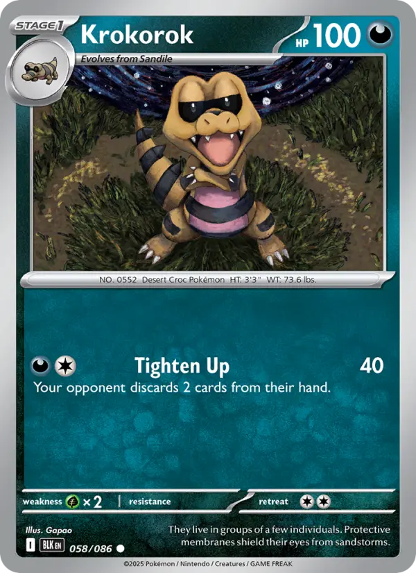 Krokorok Common Pokemon card #058 from Black Bolt