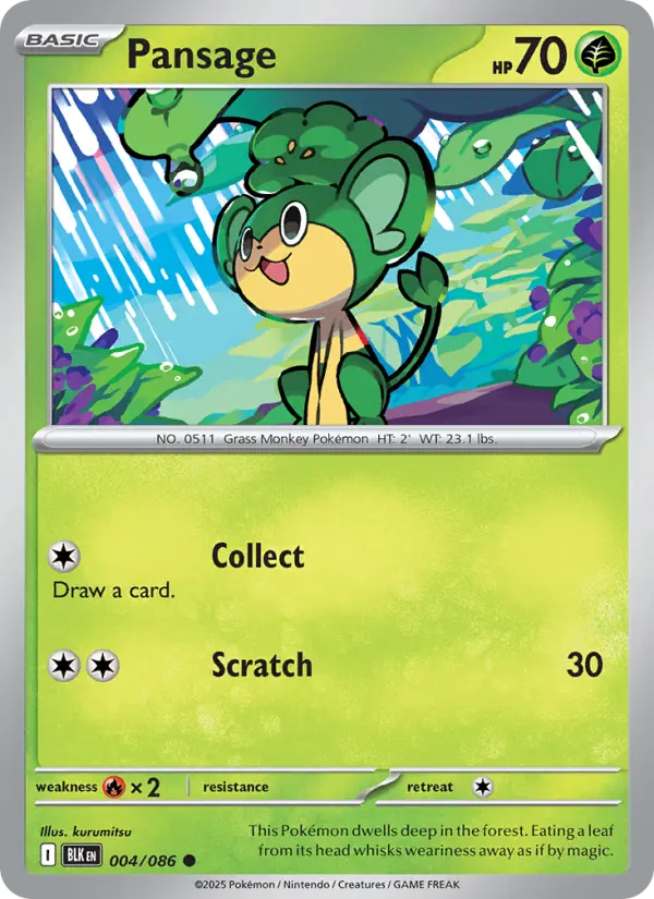 Pansage Common Pokemon card #004 from Black Bolt