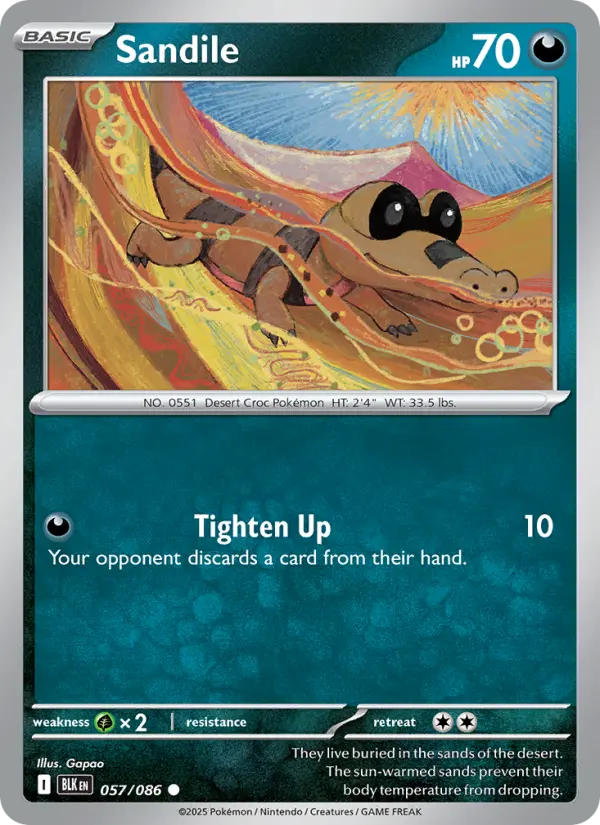 Sandile Common Pokemon card #057 from Black Bolt