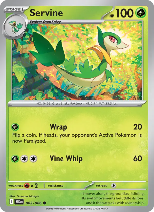 Servine Common Pokemon card #002 from Black Bolt