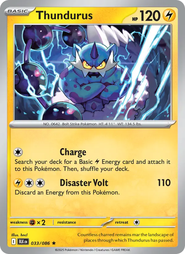 Thundurus Rare Pokemon card #033 from Black Bolt