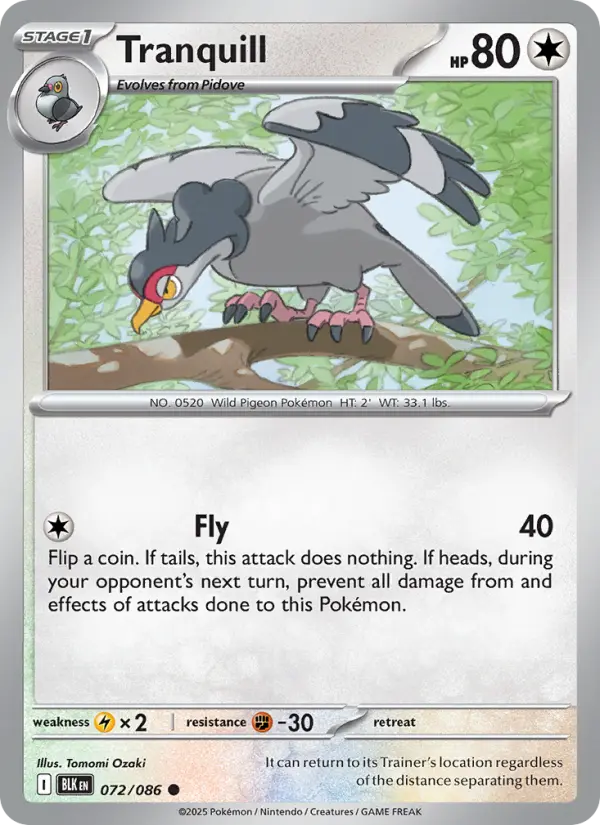 Tranquill Common Pokemon card #072 from Black Bolt