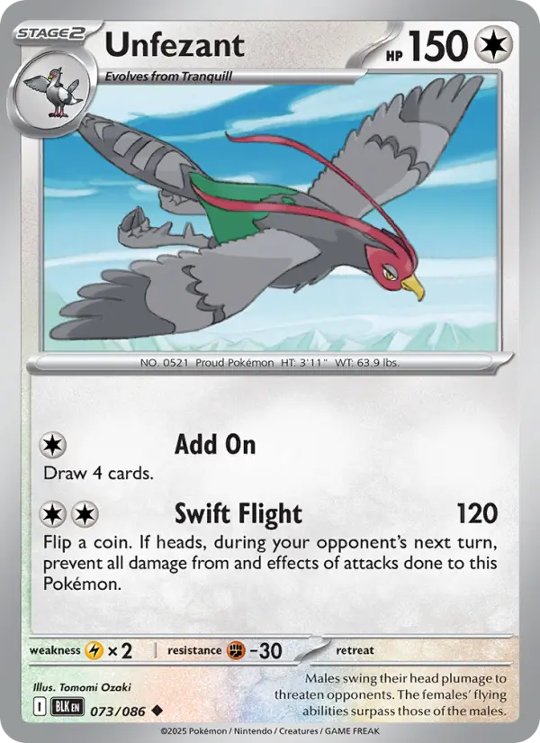 Unfezant Uncommon Pokemon card #073 from Black Bolt