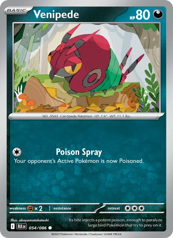 Venipede Common Pokemon card #054 from Black Bolt