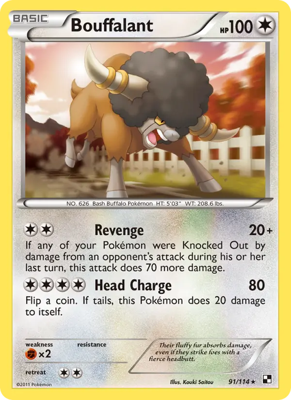 Bouffalant Rare Pokemon card #91 from Black & White