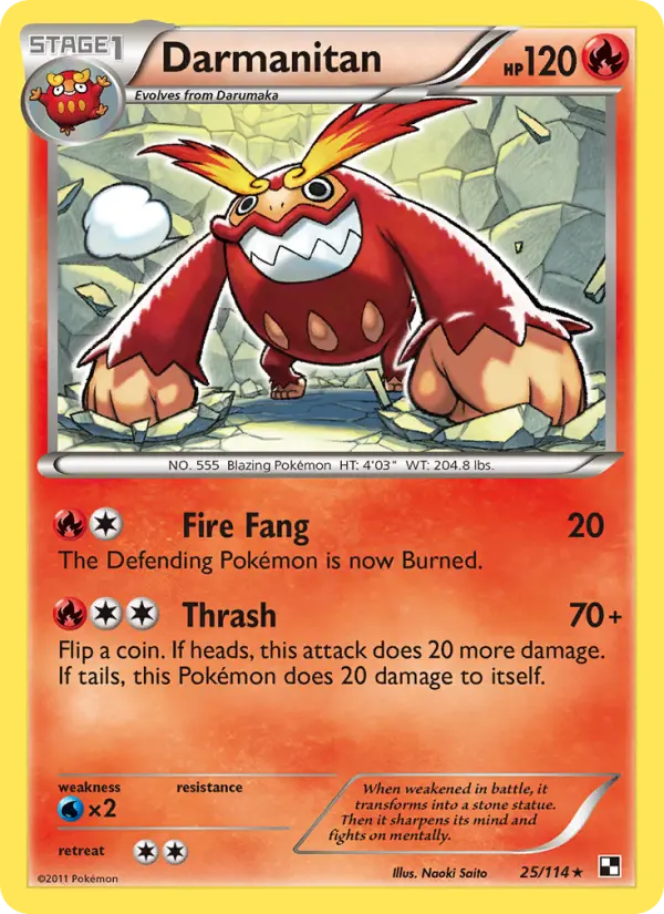 Darmanitan Rare Pokemon card #25 from Black & White