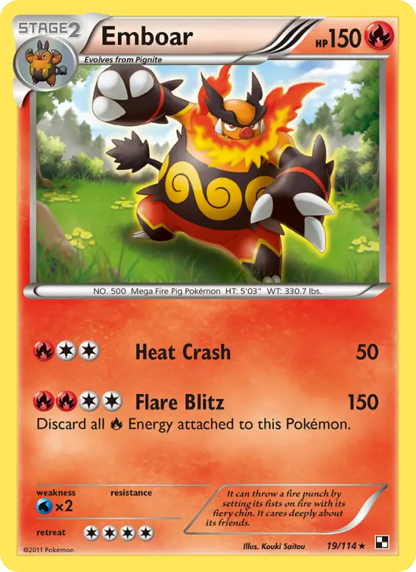 Emboar Rare Pokemon card #19 from Black & White