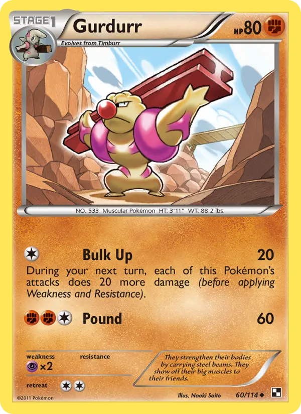 Gurdurr Uncommon Pokemon card #60 from Black & White