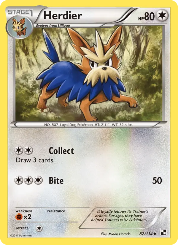 Herdier Uncommon Pokemon card #82 from Black & White