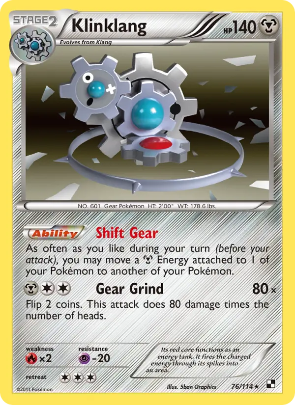 Klinklang Rare Pokemon card #76 from Black & White