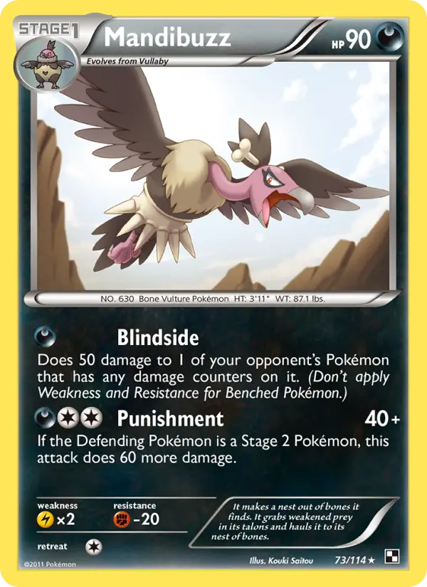 Mandibuzz Rare Pokemon card #73 from Black & White