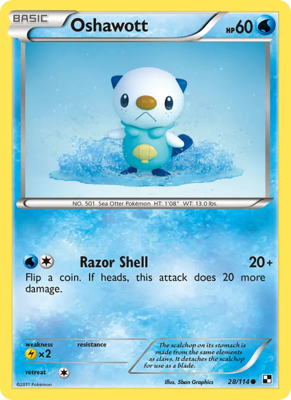 Oshawott Common Pokemon card #28 from Black & White