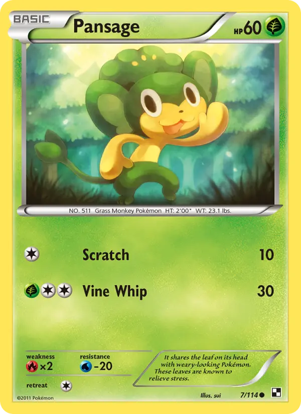Pansage Common Pokemon card #7 from Black & White