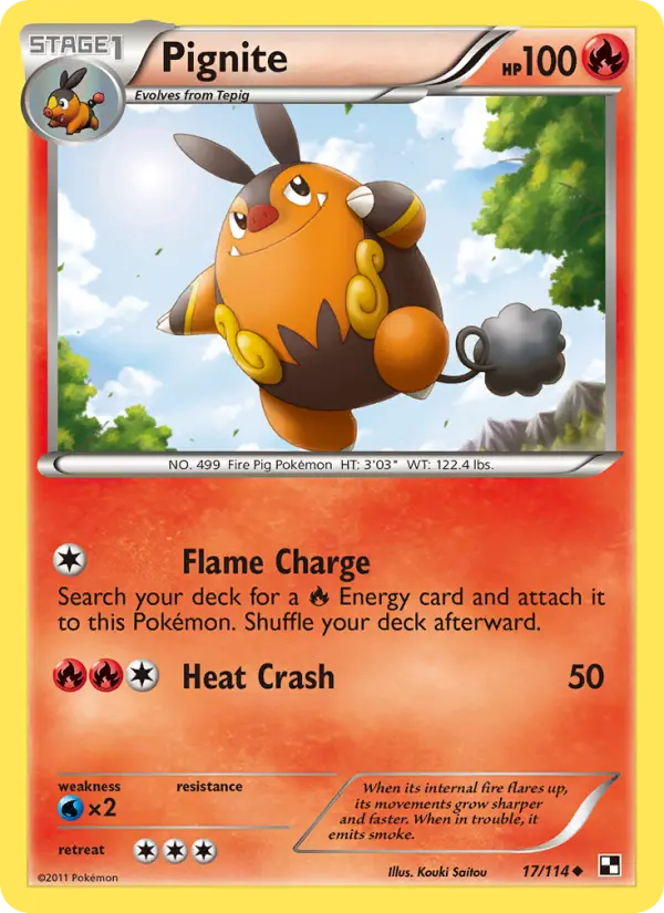 Pignite Uncommon Pokemon card #17 from Black & White