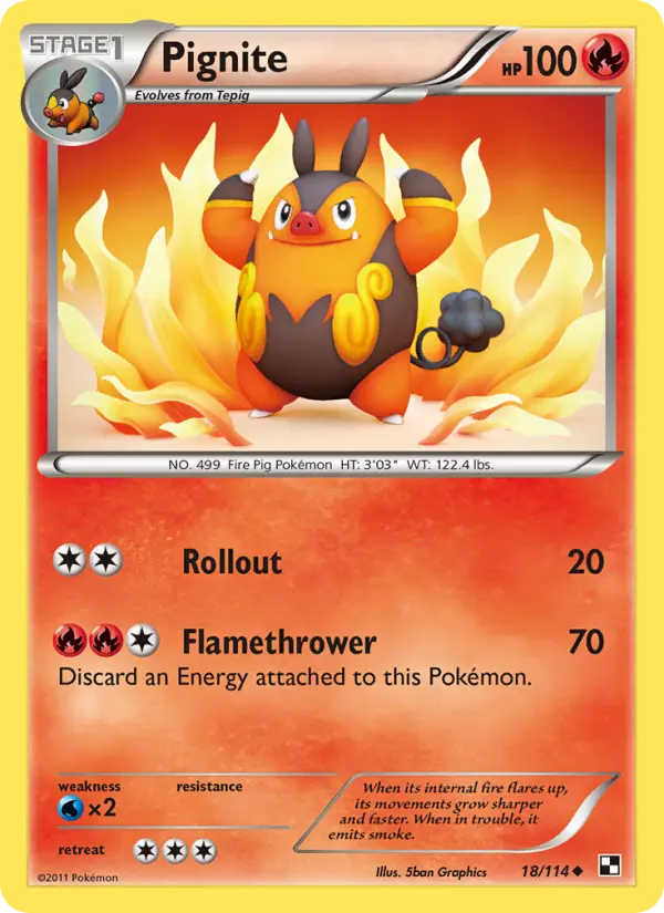 Pignite Uncommon Pokemon card #18 from Black & White