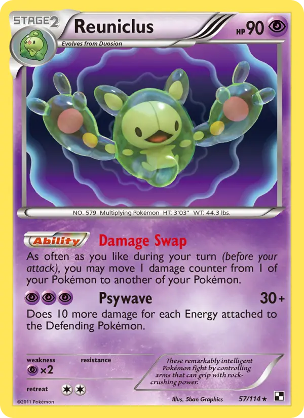 Reuniclus Rare Pokemon card #57 from Black & White